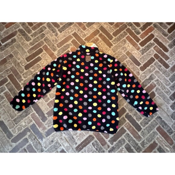 XL Girlie Girl CC Sherpa Pullover Jacket 1/4 Zip Up Black Polka Dot SIZE XL -NEW - Picture 2 of 11
